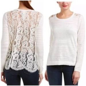 CAbi White Lace Back Sweater